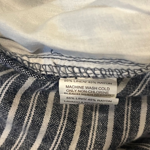 Briggs Lounge Pants Women medium Blue Striped Linen Wide Leg Pockets Pull On M - Picture 3 of 8